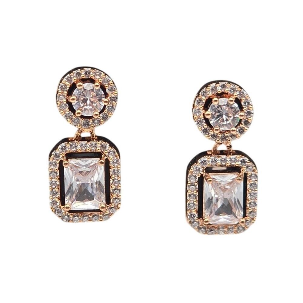 Crystal Halo Drop Earrings Gold Tone Statement Dangle Bridal Formal Glam Sparkle